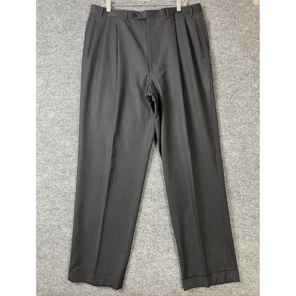 Canali Proposta Dress Pants Mens 36x32 Grey Wool Pinstripe Pleated Cuffed Italy